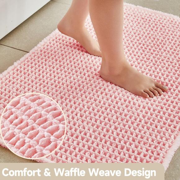 Light Peachy Pink Long Bathroom Rugs, Waffle Runner Rug 60"X 24" - Picture 3 of 3